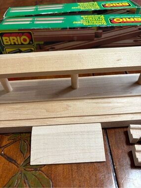 Vintage 1980s Brio Natural Wood Train Platform and many accompanying pieces